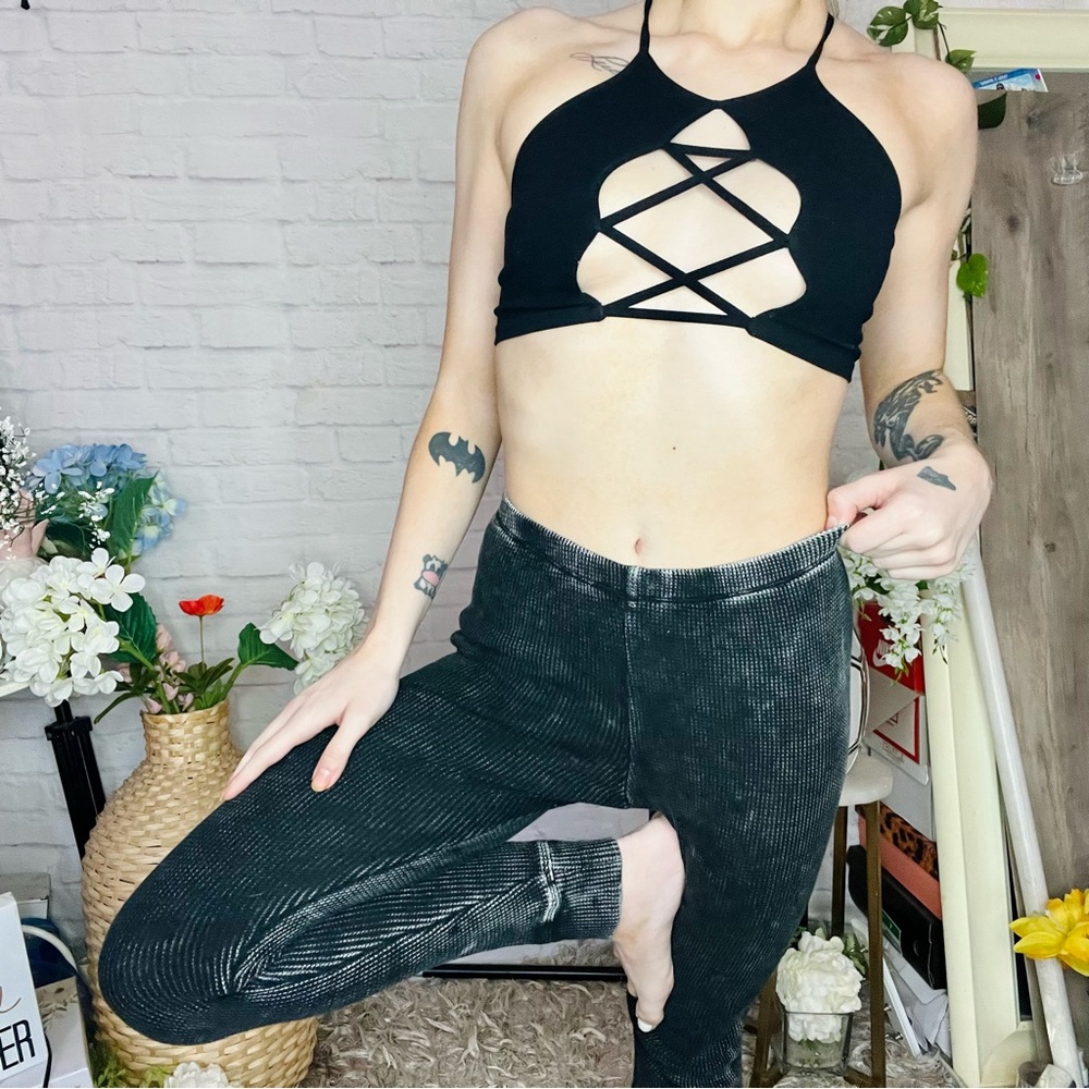 Free People Washed Black Thermal Leggings